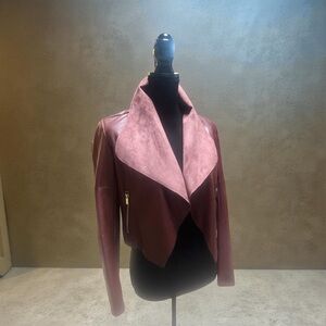 Ookie & Lala Cropped Faux Suede & Faux Leather Jacket – Women’s XS – Burgundy